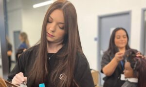 Cosmetology students in lab